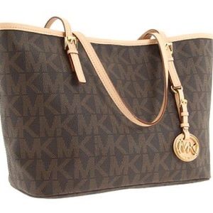 MICHAEL KORS Jet Set Brown MK Signature Zip Tote